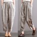 enjoysweety Women Cropped Pants，Elastic Waist Pants，Linen Pants，Leisure Pants，Casual Pants，Harem Pants，Wide Leg Pants，Striped Trousers—0303