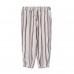 enjoysweety Women Cropped Pants，Elastic Waist Pants，Linen Pants，Leisure Pants，Casual Pants，Harem Pants，Wide Leg Pants，Striped Trousers—0303