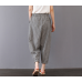 enjoysweety Women Cropped Pants，Elastic Waist Pants，Linen Pants，Cotton Pants，Leisure Pants，Casual Pants，Harem Pants，Wide Leg Pants，Big pocket Pants，Striped Trousers—0307  