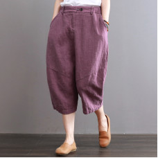 enjoysweety Women Cropped Pants，Linen Pants，Leisure Pants，Casual Pants，Harem Pants，Wide Leg Pants，Solid Color Trousers—0308  
