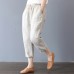 enjoysweety Women Cropped Pants，Elastic Waist Pants，Cotton Pants，Linen Pants，Leisure Pants，Casual Pants，Harem Pants，Wide Leg Pants，Beige Trousers—0305