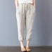 enjoysweety Women Cropped Pants，Elastic Waist Pants，Cotton Pants，Linen Pants，Leisure Pants，Casual Pants，Harem Pants，Wide Leg Pants，Beige Trousers—0305