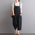 enjoysweety Women Loose Black Linen Jumpsuits Overalls Pants With Pockets, Women Summer Casual Pants ，Legging Pants - 0312