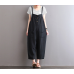 enjoysweety Women Loose Black Linen Jumpsuits Overalls Pants With Pockets, Women Summer Casual Pants ，Legging Pants - 0312