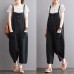 enjoysweety Women Loose Black Linen Jumpsuits Overalls Pants With Pockets, Women Summer Casual Pants ，Legging Pants - 0312