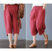 enjoysweety Women Cropped Pants，Linen Pants，Leisure Pants，Casual Pants，Harem Pants，Wide Leg Pants，Solid Color Trousers—0314