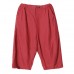 enjoysweety Women Cropped Pants，Linen Pants，Leisure Pants，Casual Pants，Harem Pants，Wide Leg Pants，Solid Color Trousers—0314