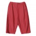 enjoysweety Women Cropped Pants，Linen Pants，Leisure Pants，Casual Pants，Harem Pants，Wide Leg Pants，Solid Color Trousers—0314