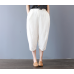 enjoysweety Women Cropped Pants，Linen Pants，Leisure Pants，Casual Pants，Harem Pants，Wide Leg Pants，Solid Color Trousers—0314