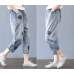 enjoysweety Women Denim Pants，Elastic Waist Jeans，Legging Casual Pants，Harem Pants，Ankle-length Pants，Trousers—0315