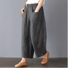 enjoysweety Women Cropped Pants，Elastic Waist Pants，Cotton Pants，Leisure Pants，Casual Pants，Straight pants，Harem Pants，Wide Leg Pants，Striped Trousers—0317  