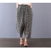 enjoysweety Women Cropped Pants，Elastic Waist Pants，Cotton Pants，Leisure Pants，Casual Pants，Harem Pants，Wide Leg Pants，Plaid Trousers—0320 