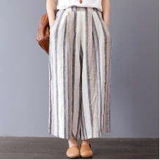 enjoysweety Women Cropped Pants，Elastic Waist Pants，Cotton Pants，Leisure Pants，Casual Pants，Straight pants，Harem Pants，Wide Leg Pants，Striped Trousers—0321  