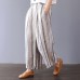 enjoysweety Women Cropped Pants，Elastic Waist Pants，Cotton Pants，Leisure Pants，Casual Pants，Straight pants，Harem Pants，Wide Leg Pants，Striped Trousers—0321  