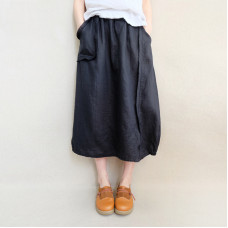 enjoysweety Linen Skirt, Midi Skirt, Ruffle Skirt, Ruffle Linen Skirt with Pockets, Linen Midi Skirt, Knee Length Linen Skirt - 0372