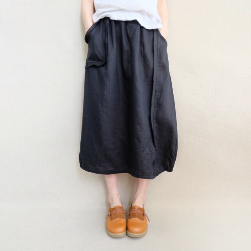 enjoysweety Linen Skirt, Midi Skirt, Ruffle Skirt, Ruffle Linen Skirt with Pockets, Linen Midi Skirt, Knee Length Linen Skirt - 0372