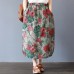 enjoysweety Linen Skirt, Midi Skirt, Ruffle Skirt, Ruffle Linen Skirt with Pockets, Linen Midi Skirt, Printing Linen Skirt - 0373