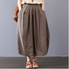 enjoysweety Linen Skirt, Midi Skirt, Ruffle Skirt, Ruffle Linen Skirt with Pockets, Linen Midi Skirt, Cotton Skirt - 0375