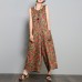 enjoysweety Women Leisure Linen Jumpsuits，Cotton Overalls，Comfortable Wide Leg Pants，Loose Overalls，Broken Flower Trouser With Pockets - 0376