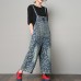 enjoysweety Women Leisure Linen Jumpsuits，Cotton Overalls，Comfortable Wide Leg Pants，Loose Overalls，Embroider Trouser With Pockets，Plus Size Clothing - 0377