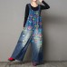 enjoysweety Women Leisure Linen Jumpsuits，Cotton Overalls，Comfortable Wide Leg Pants，Loose Overalls，Printing Trouser With Pockets - 0378