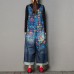 enjoysweety Women Leisure Linen Jumpsuits，Cotton Overalls，Comfortable Wide Leg Pants，Loose Overalls，Printing Trouser With Pockets - 0378