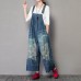 enjoysweety Women Leisure Linen Jumpsuits，Cotton Overalls，Comfortable Wide Leg Pants，Loose Overalls，Broken Flower Trouser With Pockets - 0379