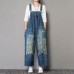 enjoysweety Women Leisure Linen Jumpsuits，Cotton Overalls，Comfortable Wide Leg Pants，Loose Overalls，Broken Flower Trouser With Pockets - 0379