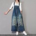 enjoysweety Women Leisure Linen Jumpsuits，Cotton Overalls，Comfortable Wide Leg Pants，Loose Overalls，Broken Flower Trouser With Pockets - 0379