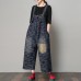 enjoysweety Women Leisure Linen Jumpsuits，Cotton Overalls，Comfortable Wide Leg Pants，Loose Overalls，Printing Trouser With Pockets - 0382