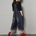 enjoysweety Women Leisure Linen Jumpsuits，Cotton Overalls，Comfortable Wide Leg Pants，Loose Overalls，Printing Trouser With Pockets - 0382