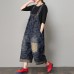 enjoysweety Women Leisure Linen Jumpsuits，Cotton Overalls，Comfortable Wide Leg Pants，Loose Overalls，Printing Trouser With Pockets - 0382