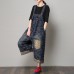 enjoysweety Women Leisure Linen Jumpsuits，Cotton Overalls，Comfortable Wide Leg Pants，Loose Overalls，Printing Trouser With Pockets - 0382