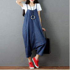 enjoysweety Women Leisure Linen Jumpsuits，Cotton Overalls，Comfortable Wide Leg Pants，Loose Overalls，Baggy Trouser With Pockets - 0383