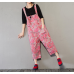 enjoysweety Women Leisure Linen Jumpsuits，Cotton Overalls，Comfortable Wide Leg Pants，Loose Overalls，Broken Flower Trouser With Pockets - 0384