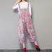 enjoysweety Women Leisure Linen Jumpsuits，Cotton Overalls，Comfortable Wide Leg Pants，Loose Overalls，Broken Flower Trouser With Pockets - 0384