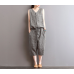 enjoysweety Women Leisure Linen Jumpsuits，Cotton Overalls，Comfortable Wide Leg Pants，Loose Overalls，Plaid Trouser With Pockets - 0388