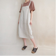 enjoysweety Women Casual Linen Vest Dress，Strap Dress，Loose Overalls With Pockets，Plus Size Clothing - 0392