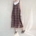 enjoysweety Women Casual Linen Vest Dress，Strap Dress，Plaid Overalls，Loose Overalls With Pockets，Plus Size Clothing- 0395