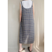 enjoysweety Women Casual Linen Vest Dress，Strap Dress，Plaid Overalls，Loose Overalls With Pockets，Plus Size Clothing- 0395